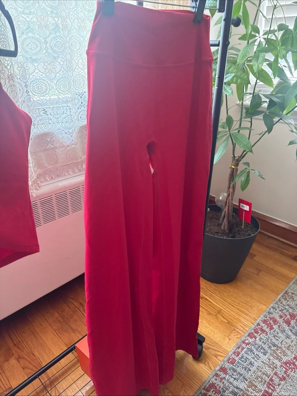 Red Two-Piece Crop Top & Wide-Leg Pants Set